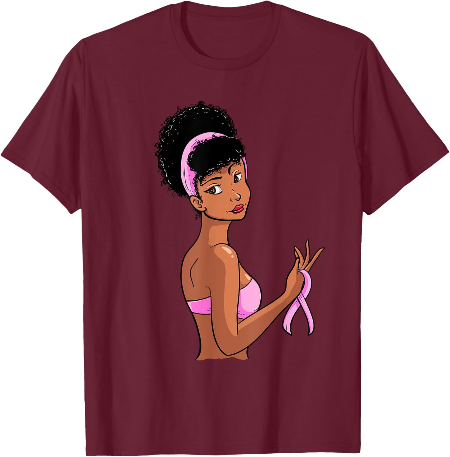Breast Cancer Awareness Black Afro Women Pink Ribbon Gift T-Shirt - T-Shirt | Maroon