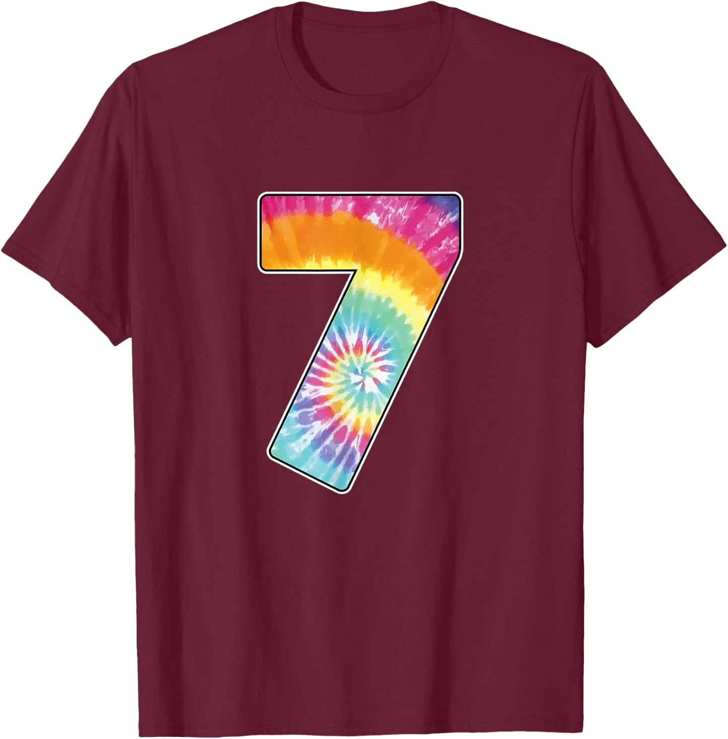 Number 7 Team Event Shirt or Age 7 Birthday Tie Dye Gift T-Shirt - T-Shirt | Maroon