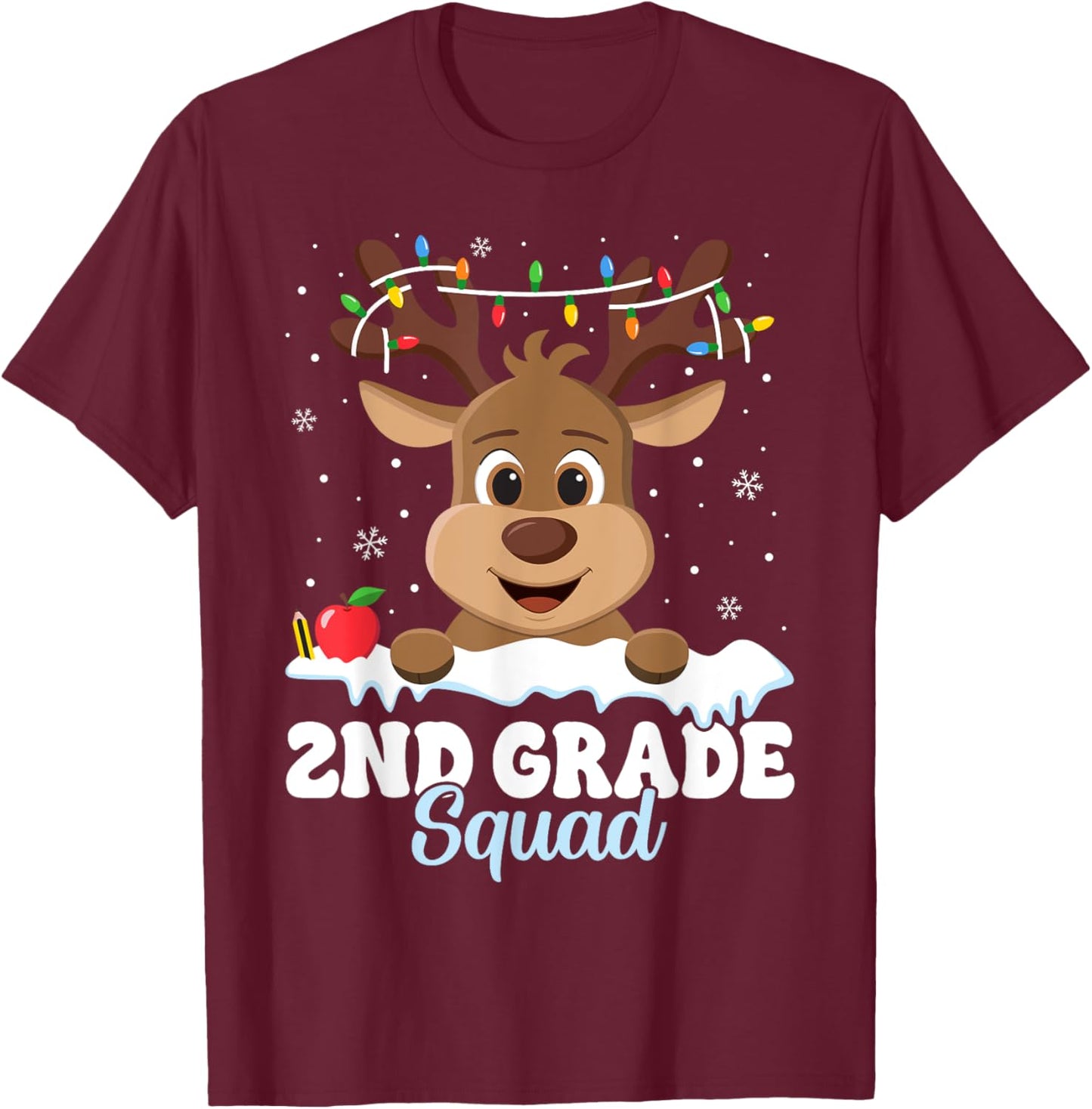 2nd Grade Teacher Christmas Second Grade Squad Reindeer Xmas Women Kids T-Shirt - T-Shirt | Maroon