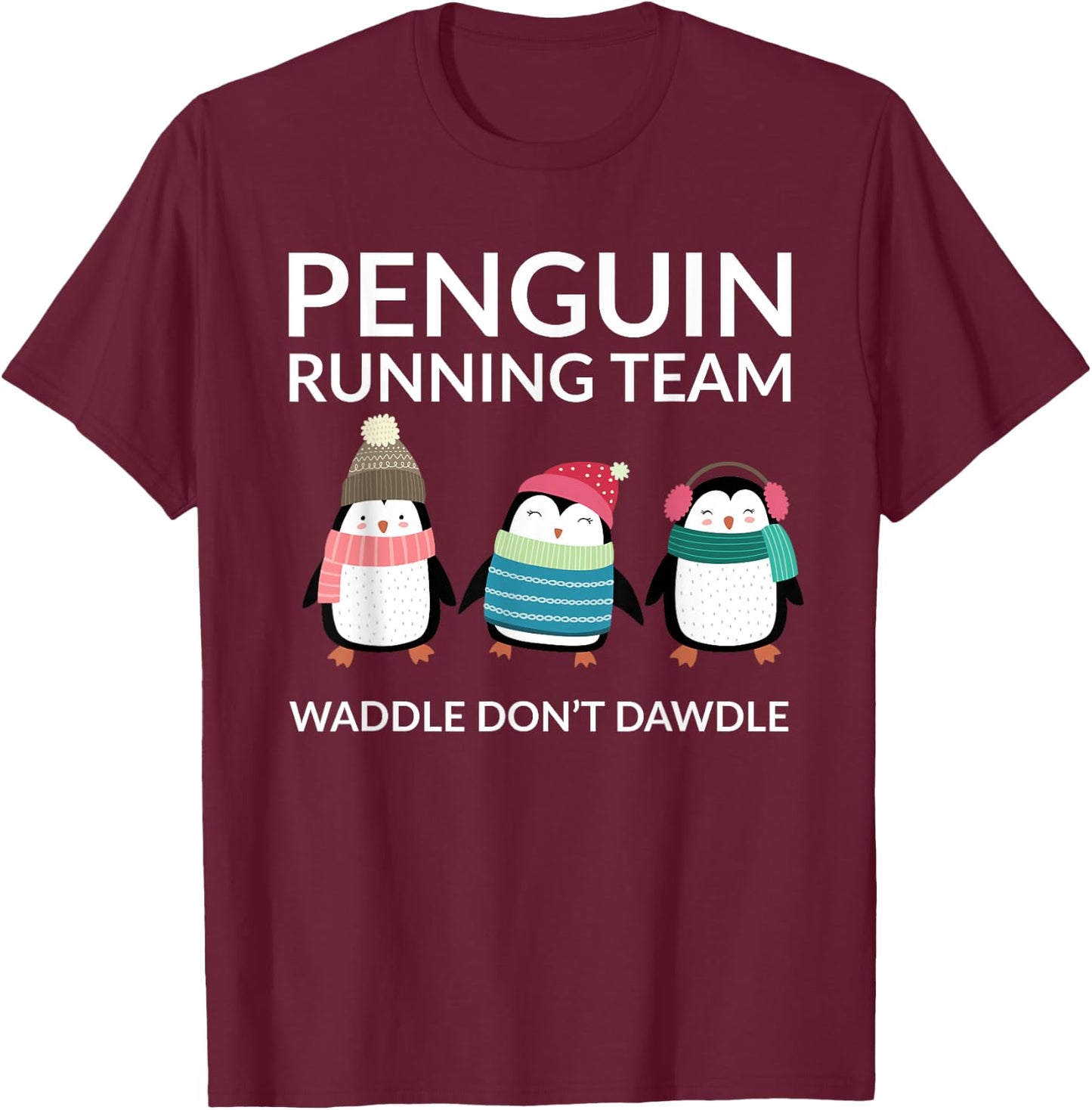 Penguin Running Funny Team Group Waddle Gift T-Shirt - T-Shirt | Maroon