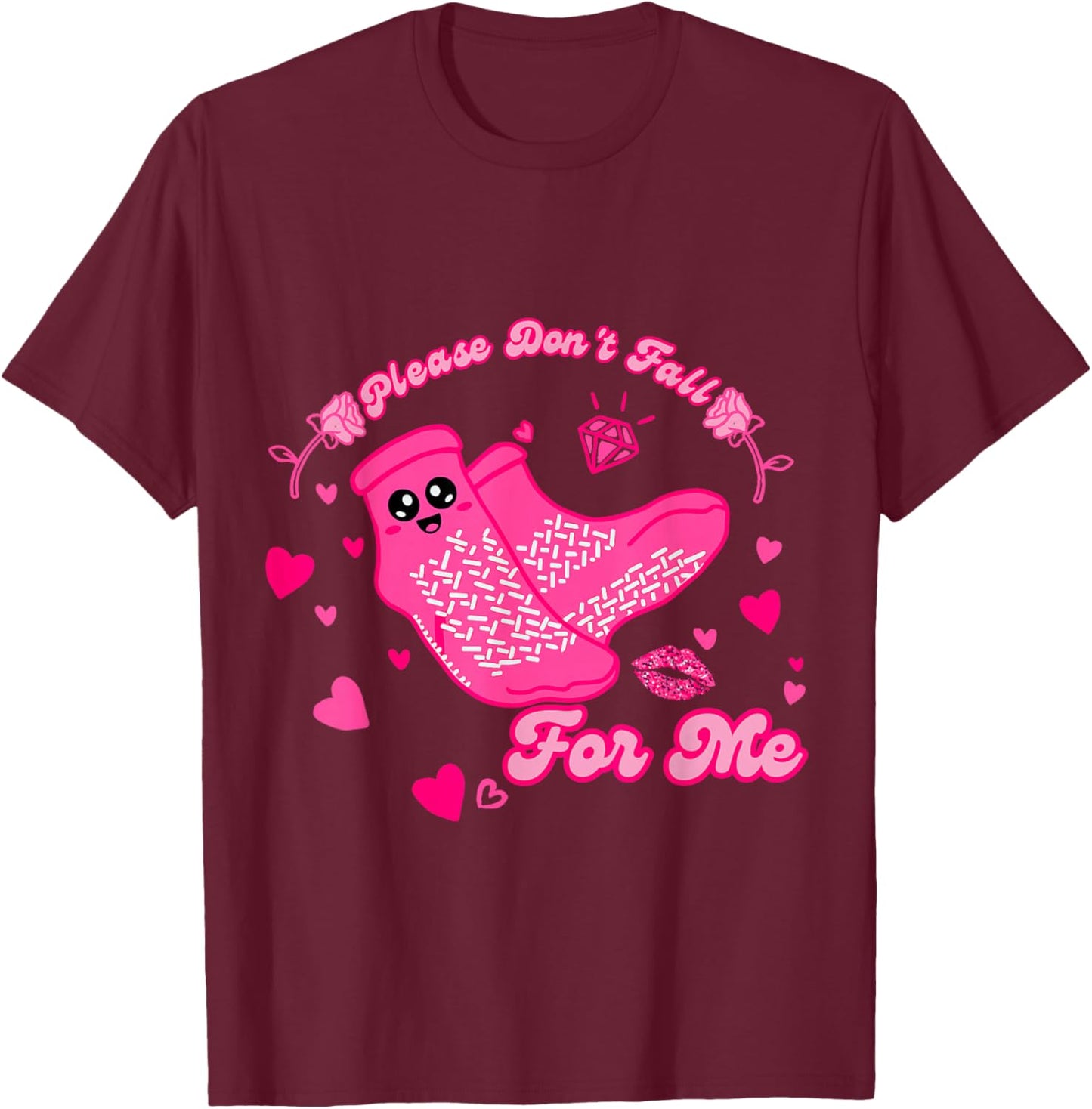 Funny Please Don't Fall For Me Medical Non Slip Socks Nurse T-Shirt - T-Shirt | Maroon