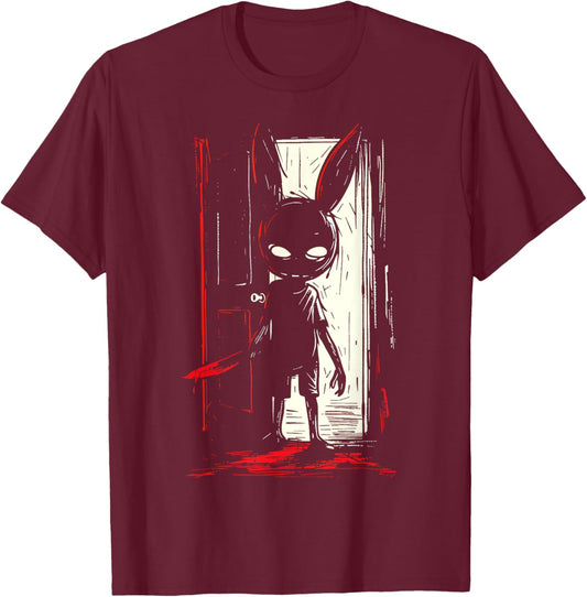 Horror Evil Bunny Rabbit Slasher Creepy Door Alt Goth T-Shirt - T-Shirt | Maroon