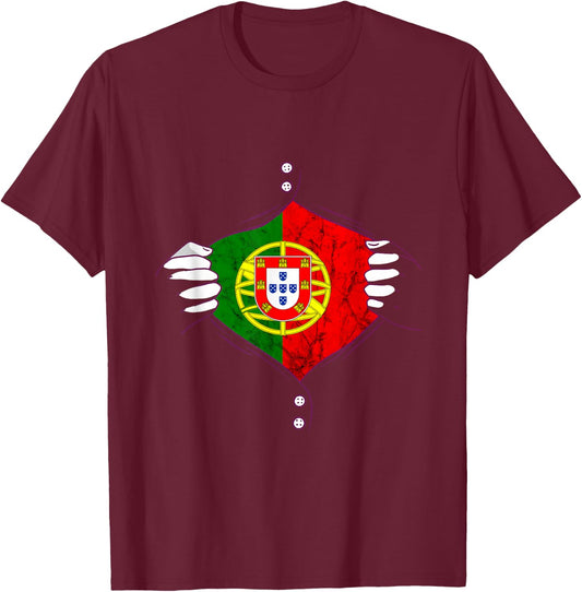 Portugal Flag Chest Portuguese Pride Portuguese Roots T-Shirt - T-Shirt | Maroon