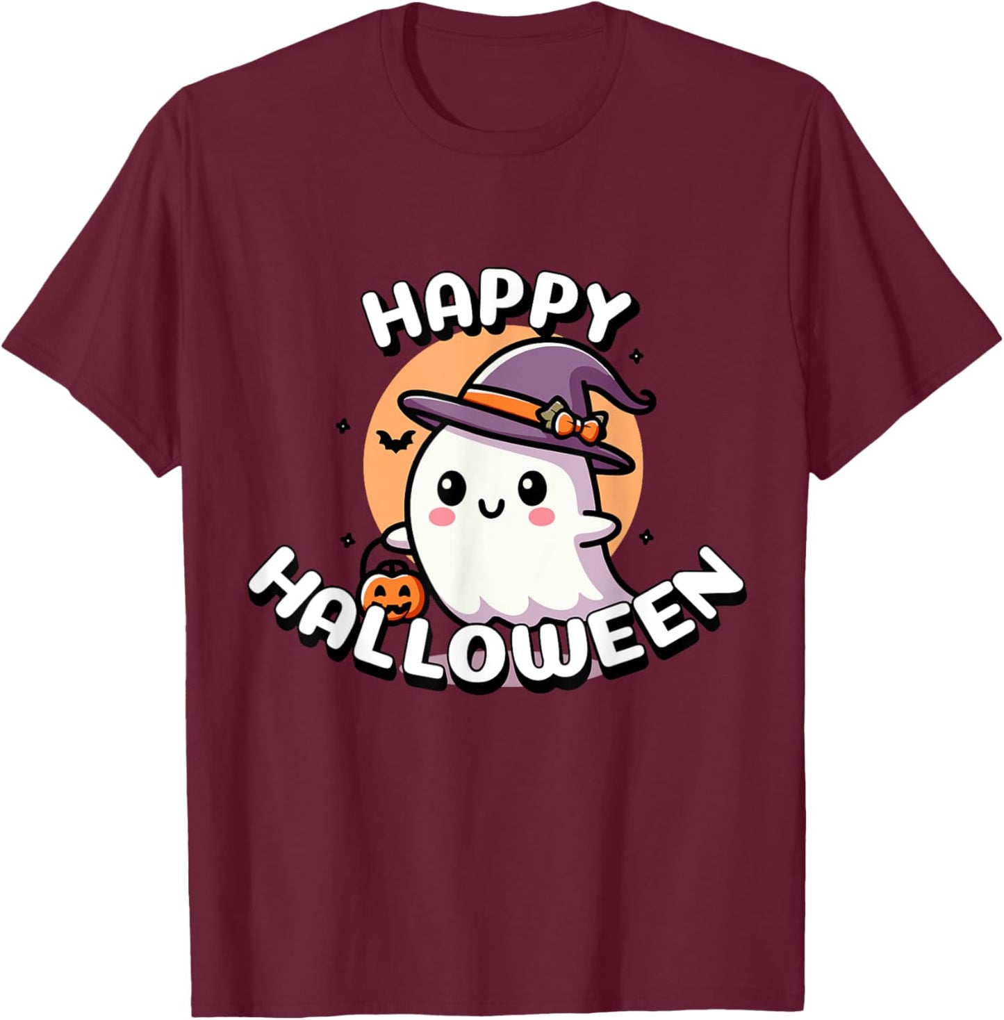 Cute Halloween Ghost for Boys and Girls , Black, S T-Shirt - T-Shirt | Maroon