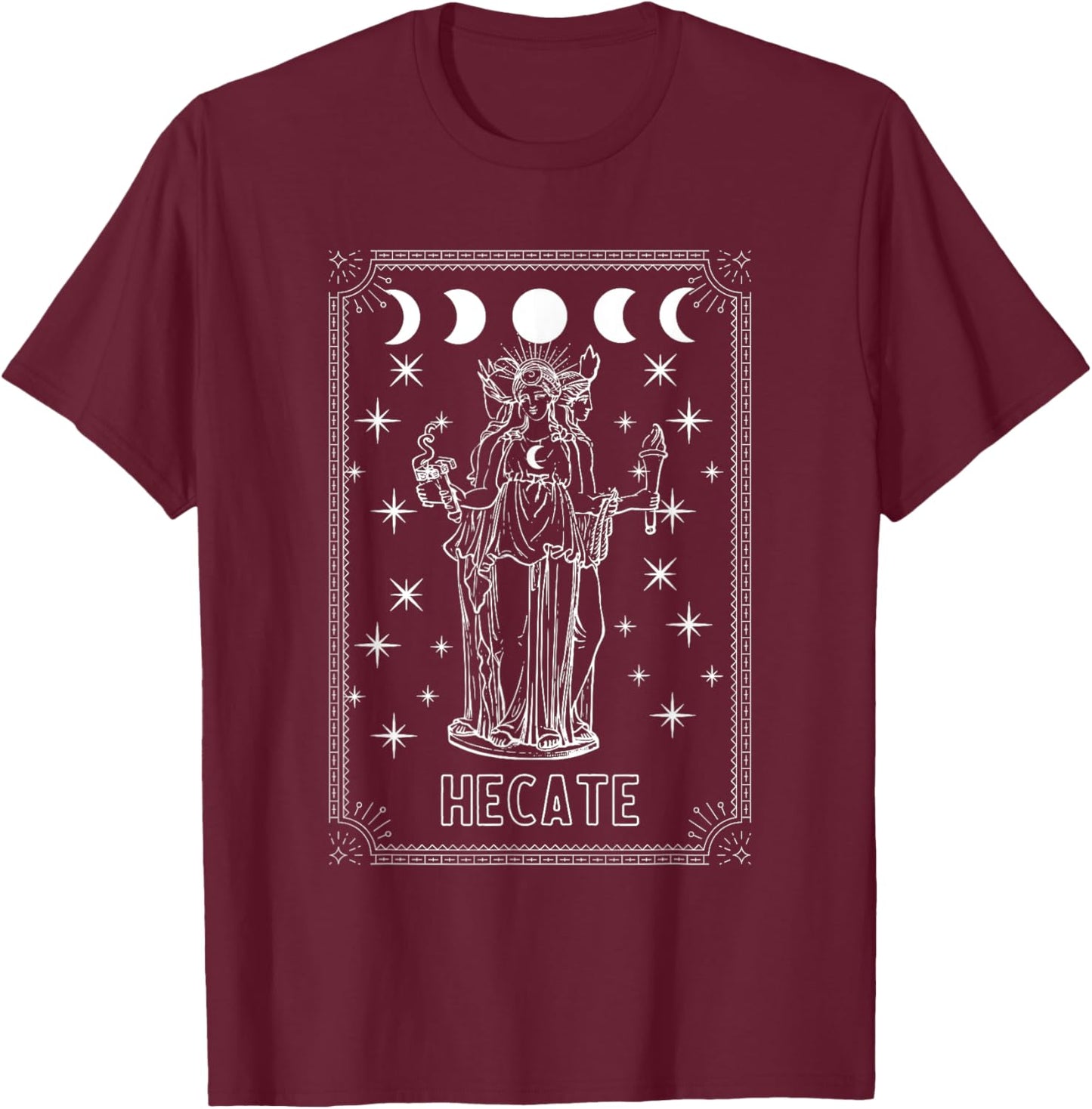 Triple Moon Goddess Tarot Card Wiccan Pagan Witch Hecate T-Shirt - T-Shirt | Maroon