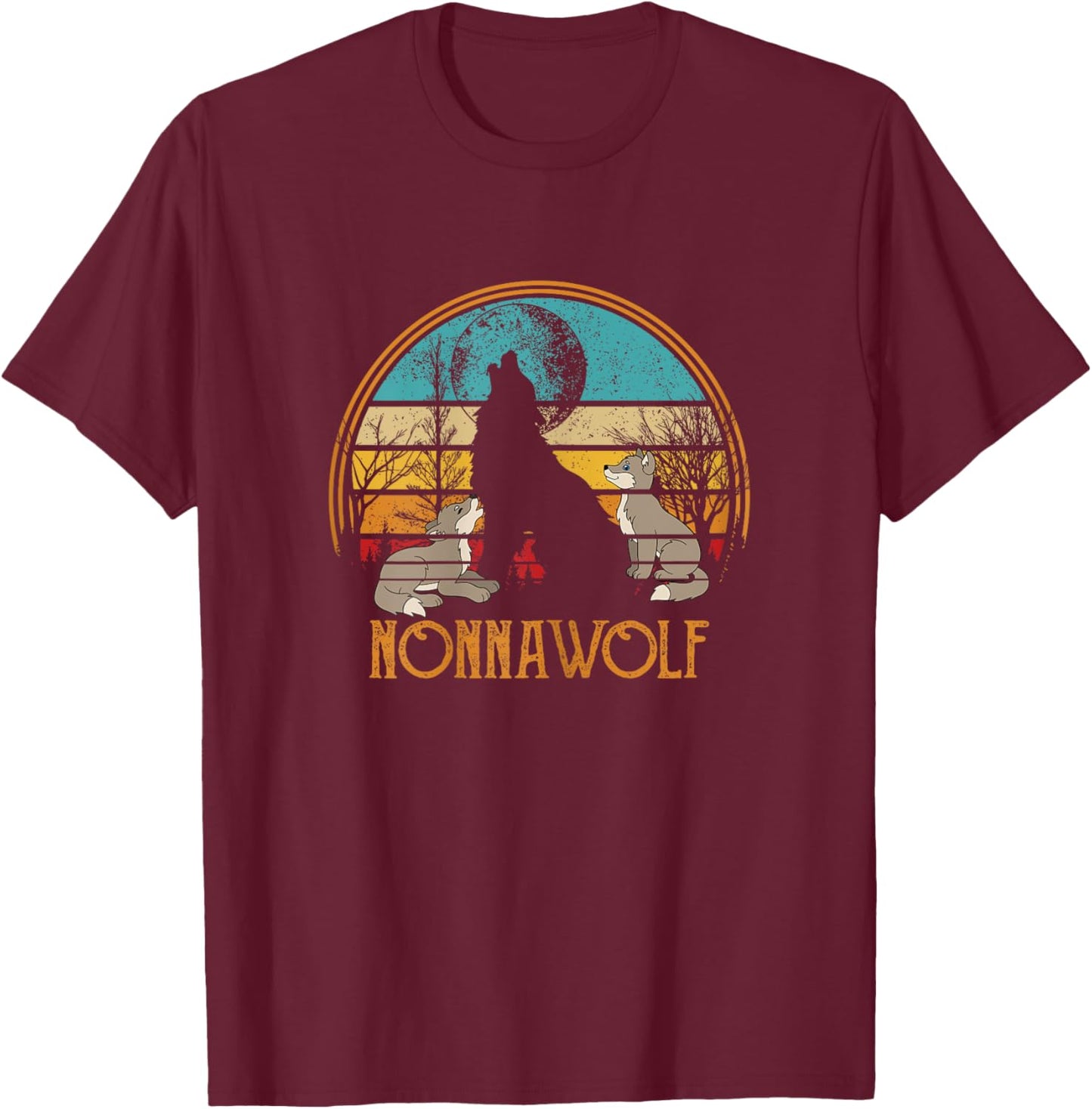 Retro Vintage Sunset Wolf Grandma Mothers Day Nonna Wolf T-Shirt - T-Shirt | Maroon