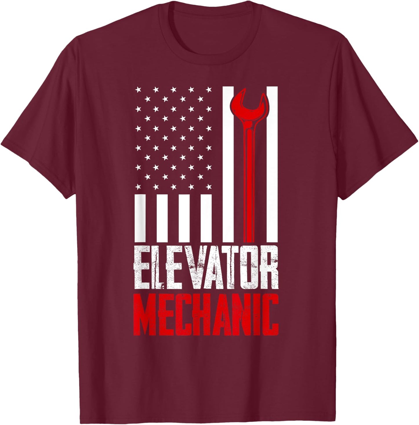 Elevator Mechanic American Flag Gift Elevator Technician T-Shirt - T-Shirt | Maroon