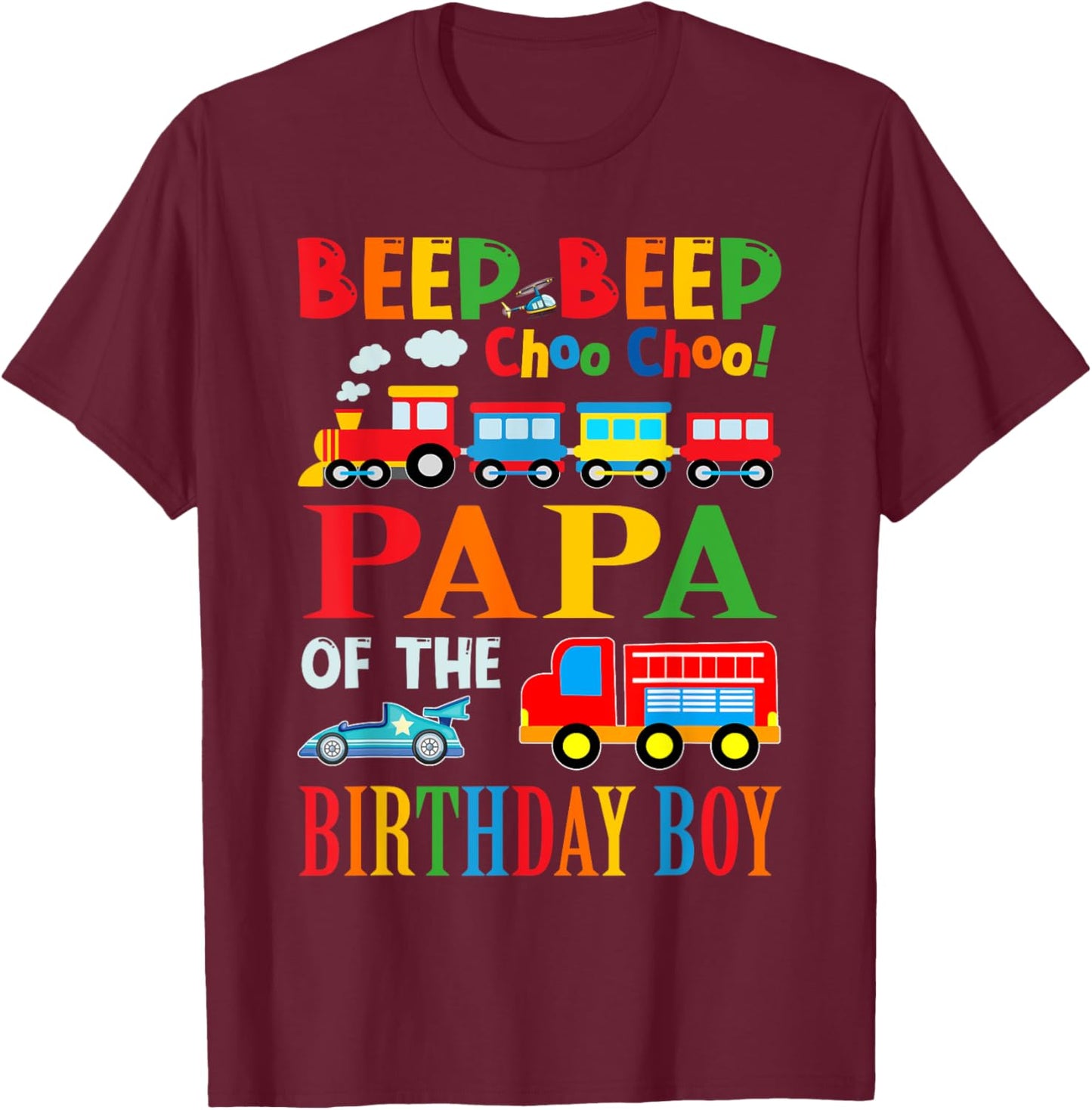 Papa Of The Birthday Boy Transportation Family Matching T-Shirt - T-Shirt | Maroon