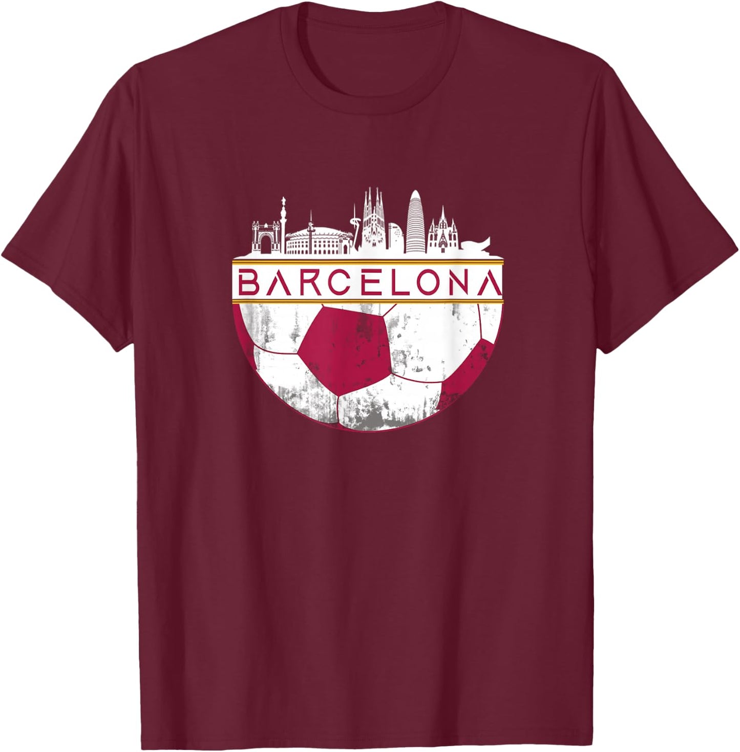 Barcelona City Skyline Soccer Sports Fans Cool T-Shirt - T-Shirt | Maroon