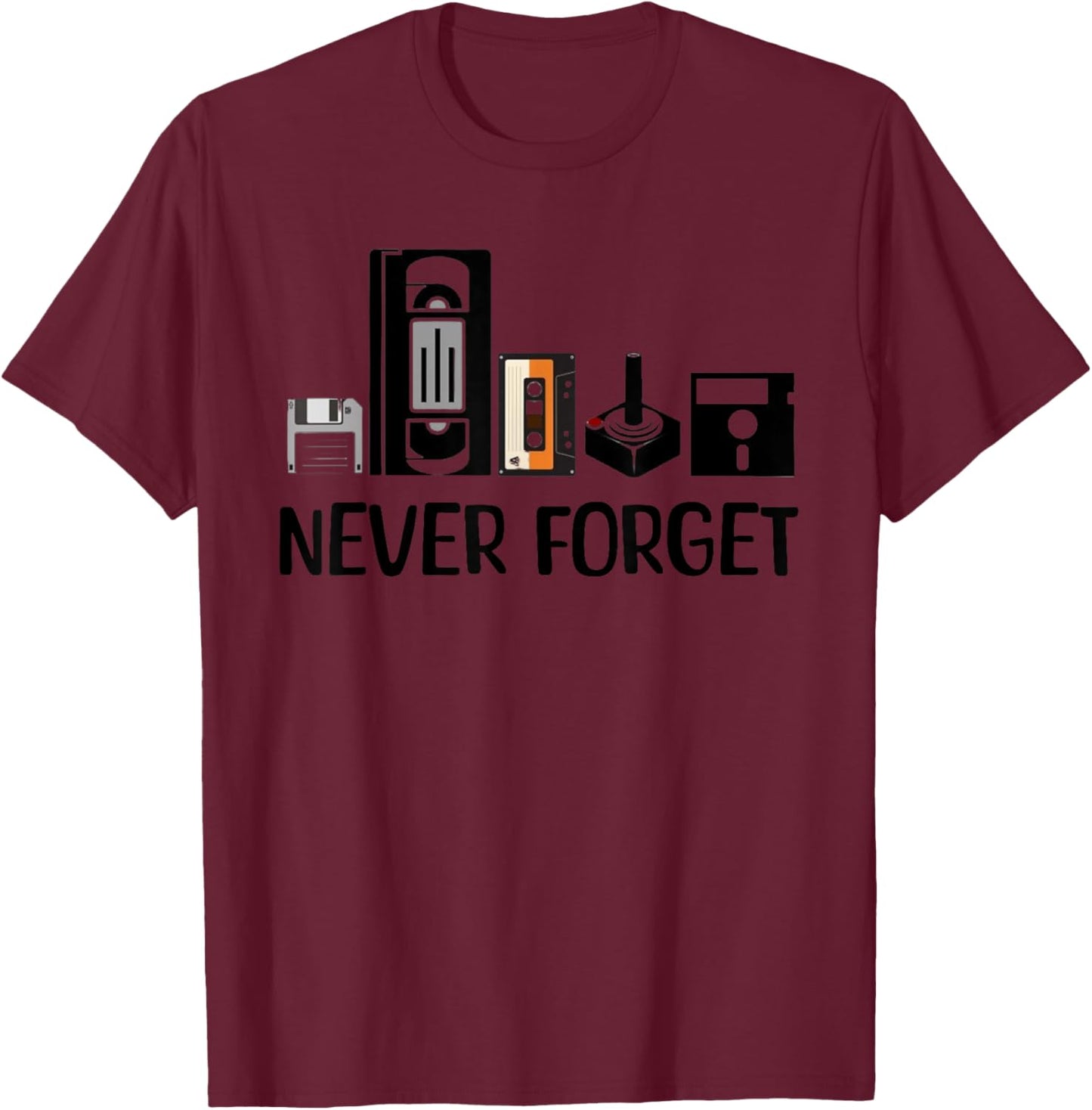 Never Forget Cassette Tape VHS Gamer Old School T-Shirt - T-Shirt | Maroon
