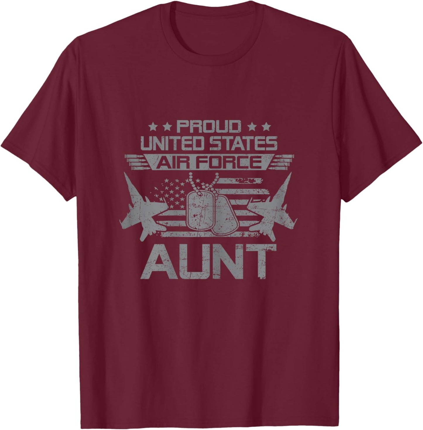 Proud Army US Air Force Aunt Flag USA Military Veteran T-Shirt - T-Shirt | Maroon
