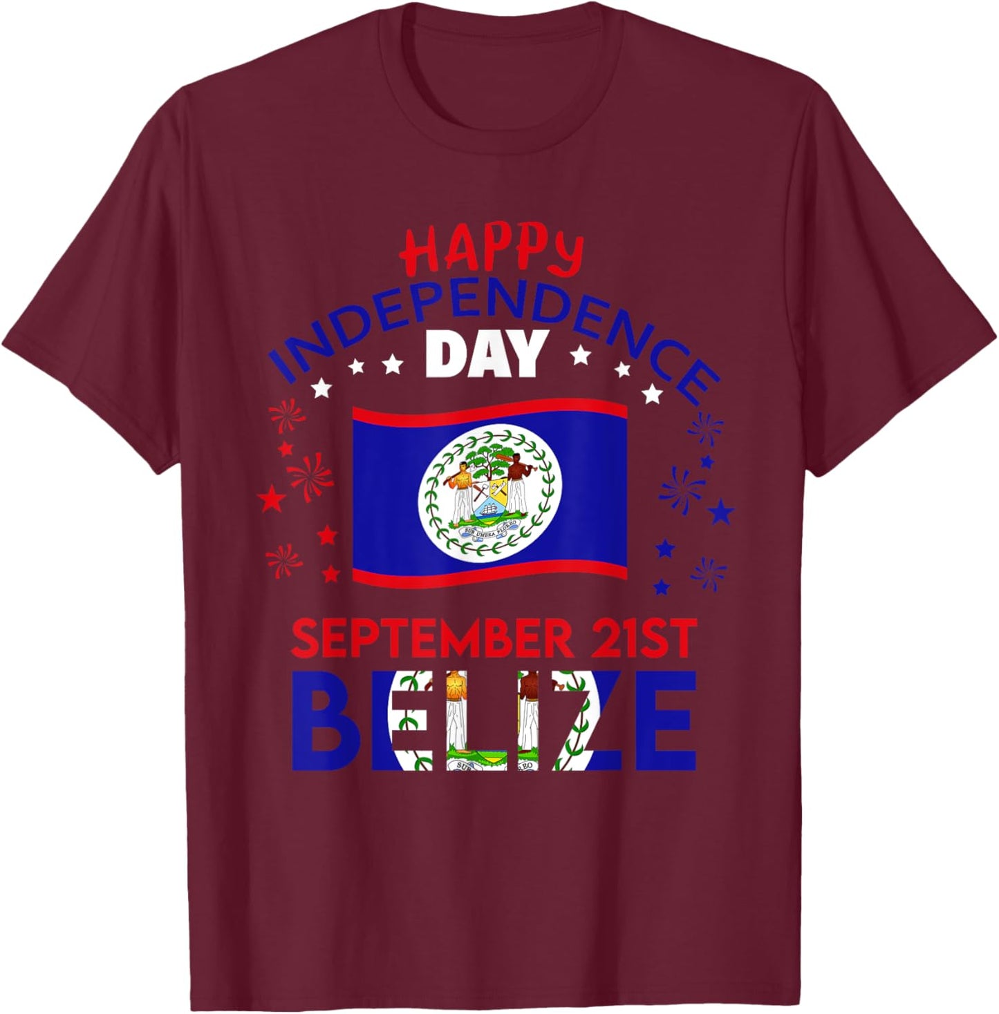 Belize 44th Independence Day Belizean Pride Belize Flag T-Shirt - T-Shirt | Maroon