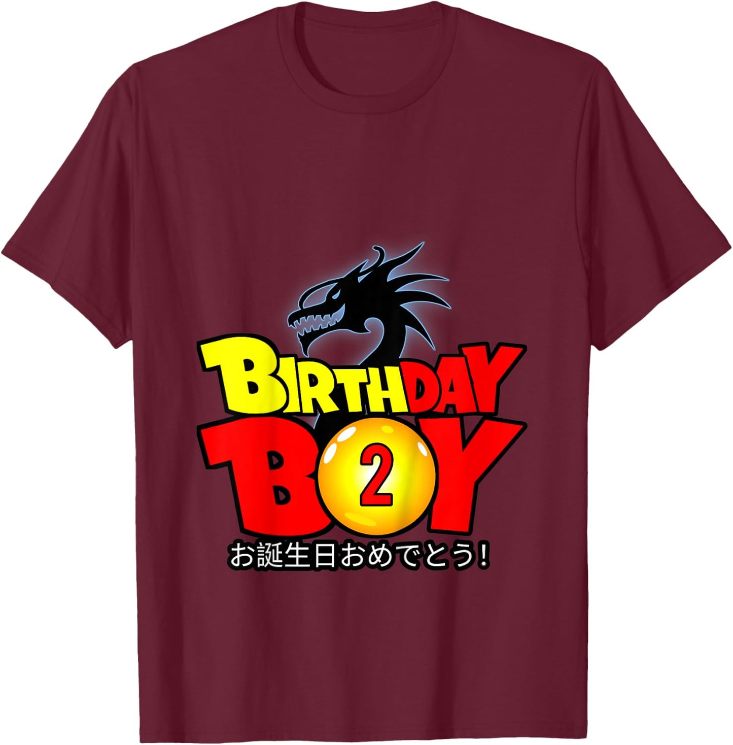 Kids 2 Year Old 2nd Dragon Anime Style Birthday Gift Boys T-Shirt - T-Shirt | Maroon
