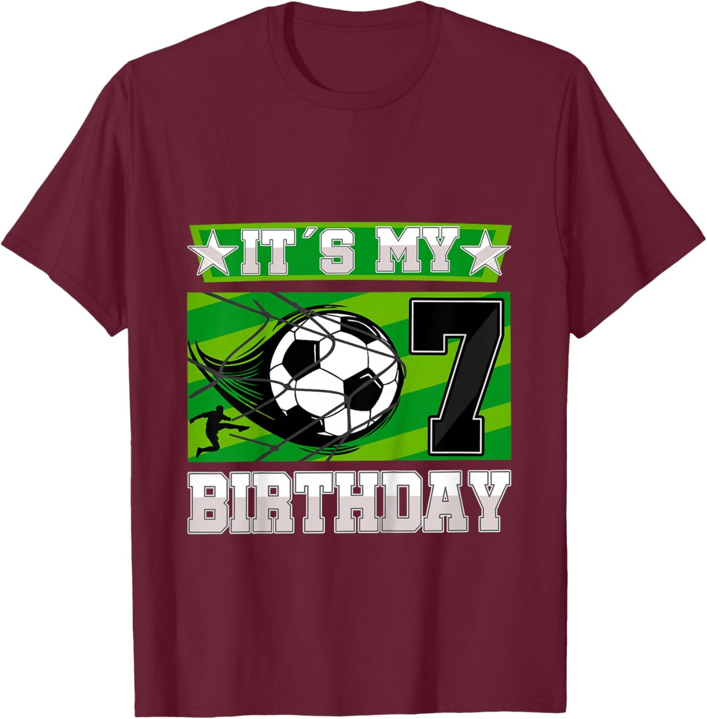 Soccer Birthday Party - 7th Birthday Boy 7 Years Old T-Shirt - T-Shirt | Maroon