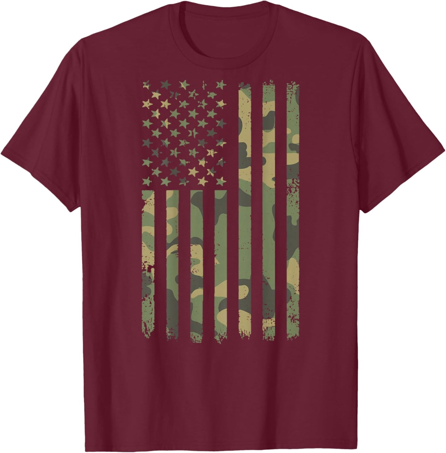 Vintage Camouflage American Flag Men, Women, Teens, & Kids T-Shirt - T-Shirt | Maroon