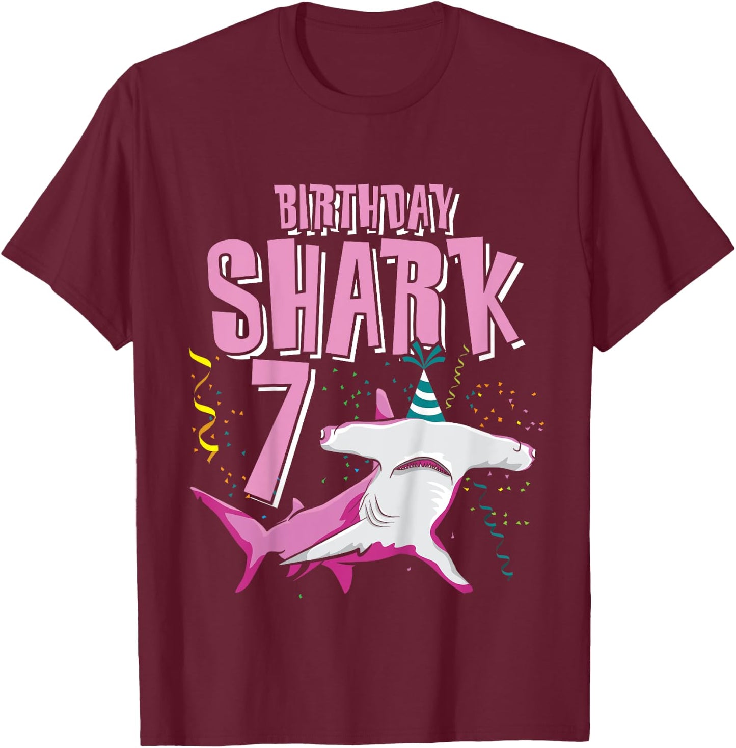 Birthday Shark Shirt 7 Im 7 birthday Shirt Girl Hammerhead T-Shirt - T-Shirt | Maroon