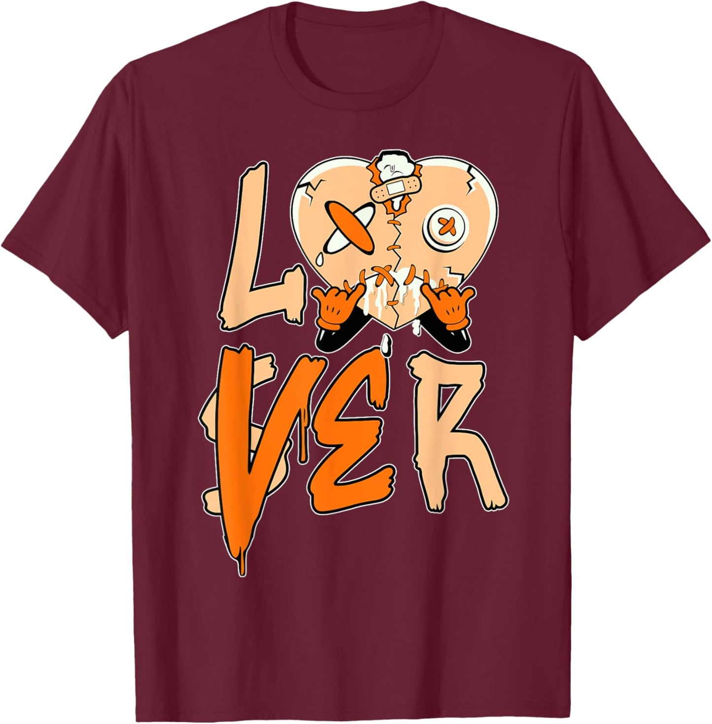 Orange Loser Lover Pink Drip Heart Matching Men Women T-Shirt - T-Shirt | Maroon