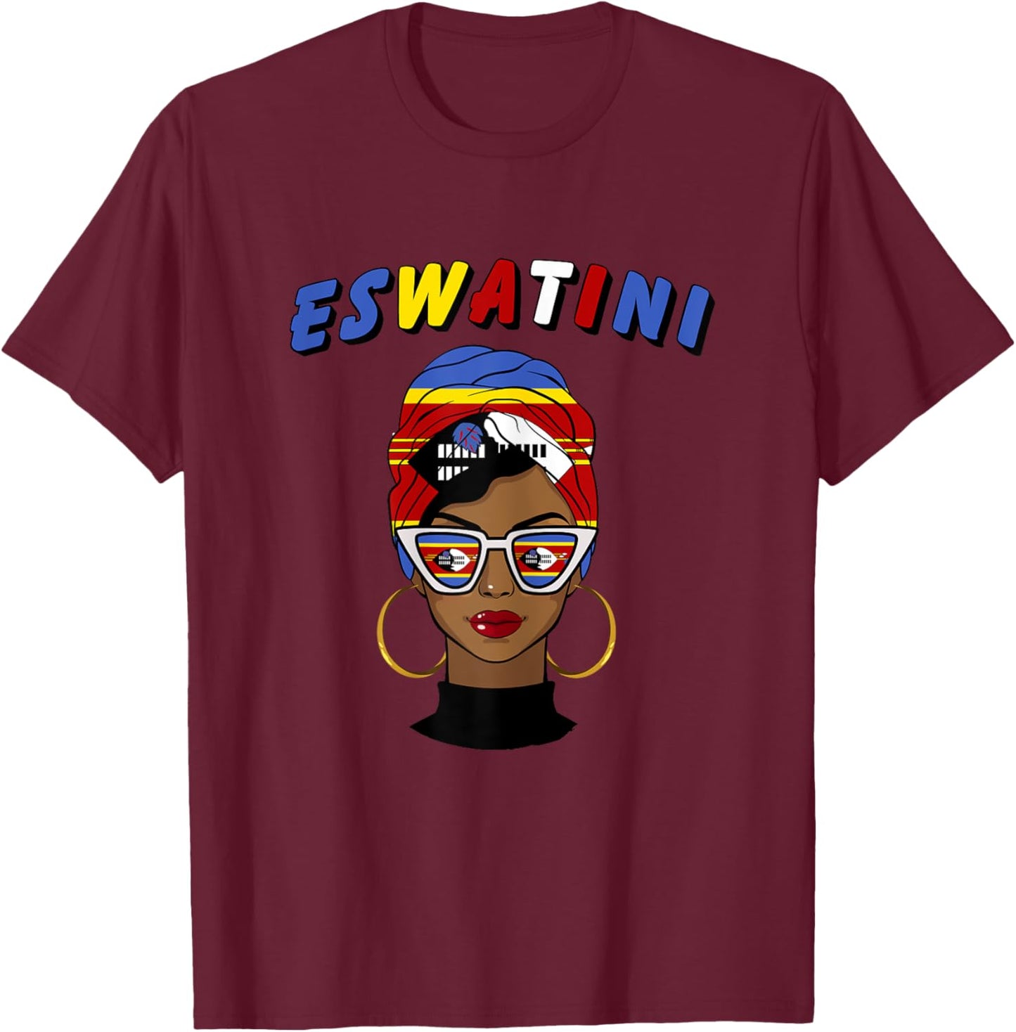 Eswatini , Eswatini Flag, Eswatini Girl, Eswatini Women T-Shirt - T-Shirt | Maroon
