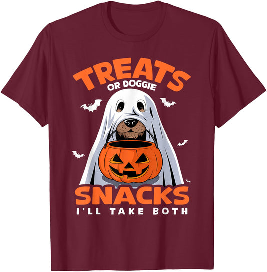 Treats or Doggie Snacks I'll Take Both Dog Costume Halloween T-Shirt - T-Shirt | Maroon