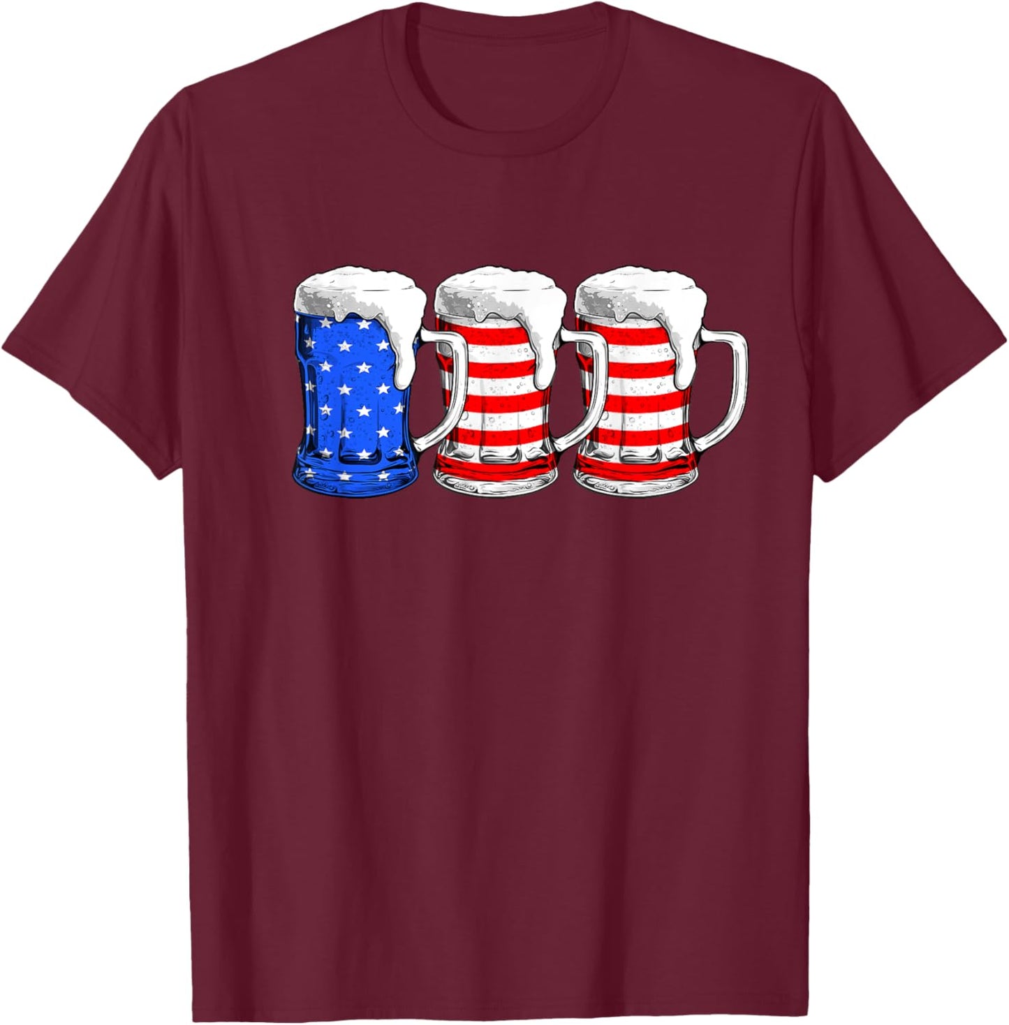 Beer 4th Of July Men Women American Flag Red White Blue Beer T-Shirt - T-Shirt | Maroon