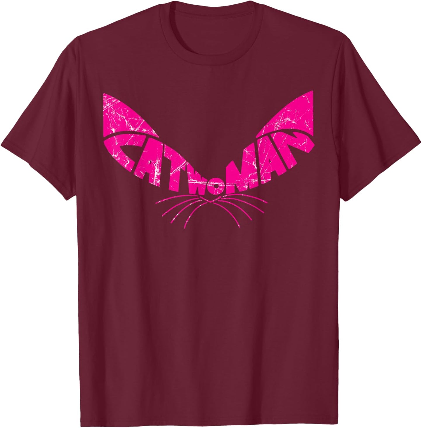 DC Catwoman Logo Ears Distressed T-Shirt - T-Shirt | Maroon