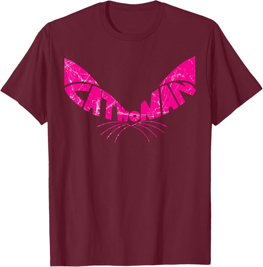DC Catwoman Logo Ears Distressed T-Shirt - T-Shirt | Maroon