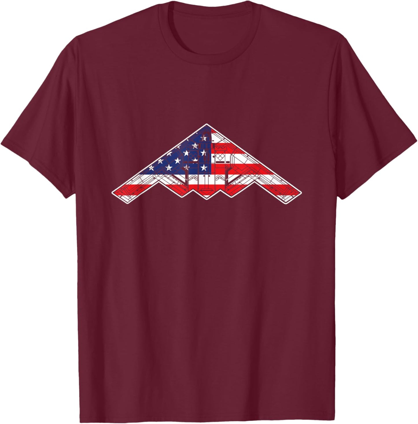 B-2 Bomber Stealth Aircraft Schematic American Flag B2 T-Shirt - T-Shirt | Maroon