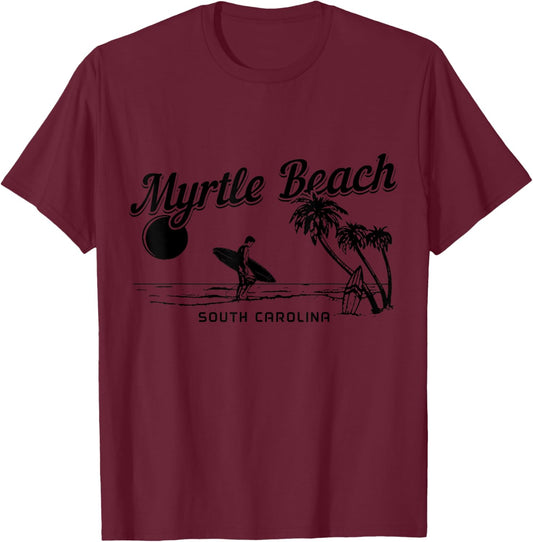 Myrtle Beach South Carolina Beach Surf Vintage Surfer Men Women Kids T-Shirt - T-Shirt | Maroon