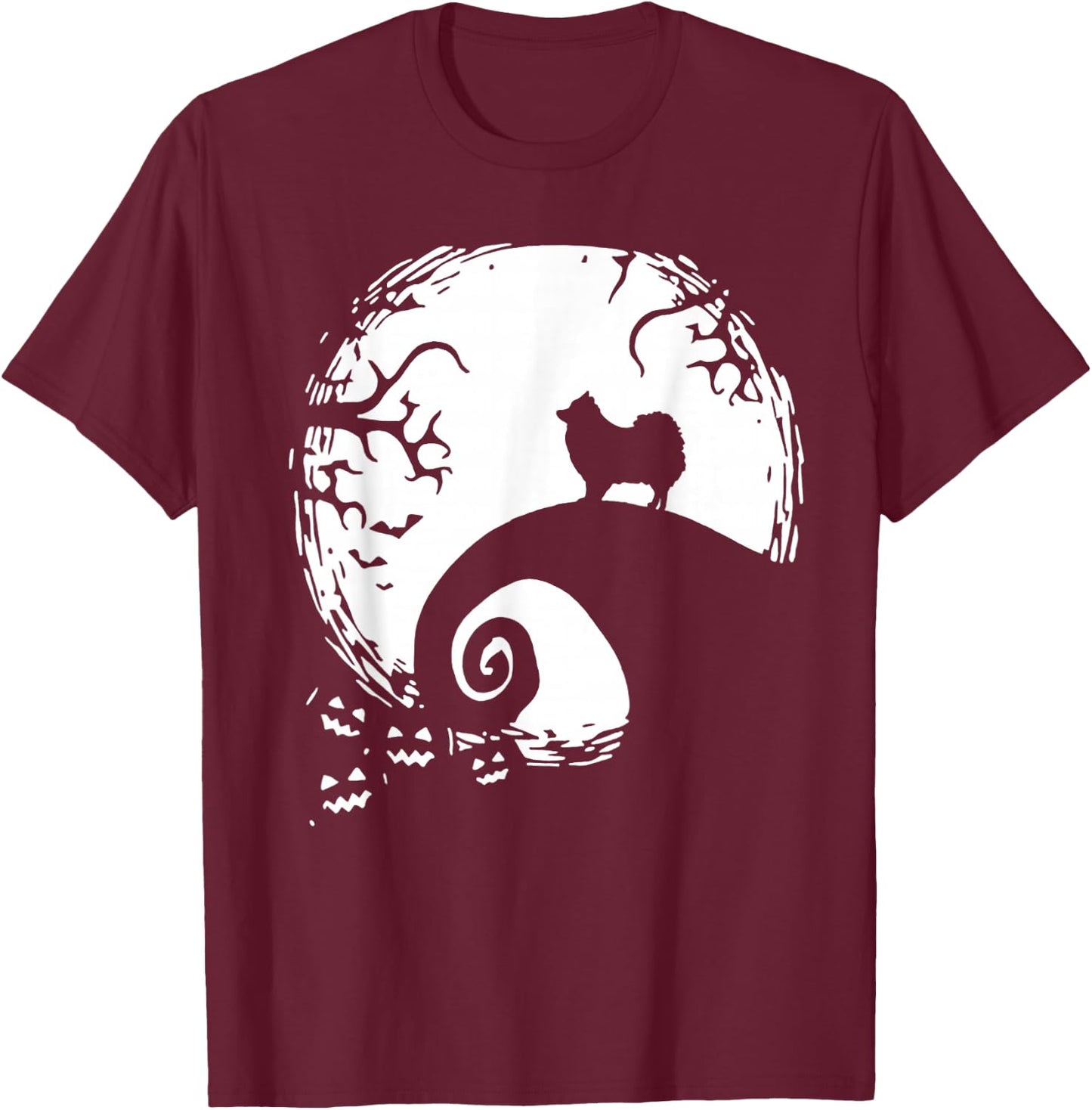 Pomeranian with Moon Halloween T-Shirt - T-Shirt | Maroon