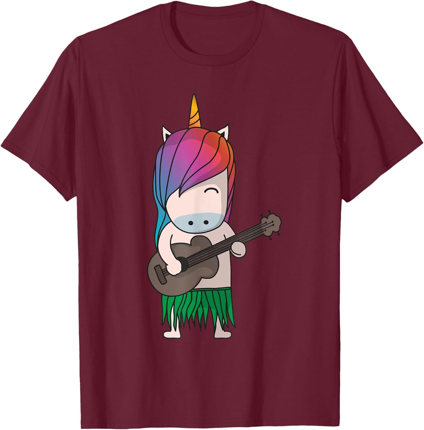 Unicorn Ukulele Luau Cute Funny Hawaii Music T-Shirt - T-Shirt | Maroon