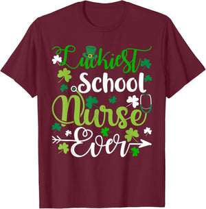 Luckiest School Nurse Ever St Patrickes Day Shamrock Gifts T-Shirt - T-Shirt | Maroon