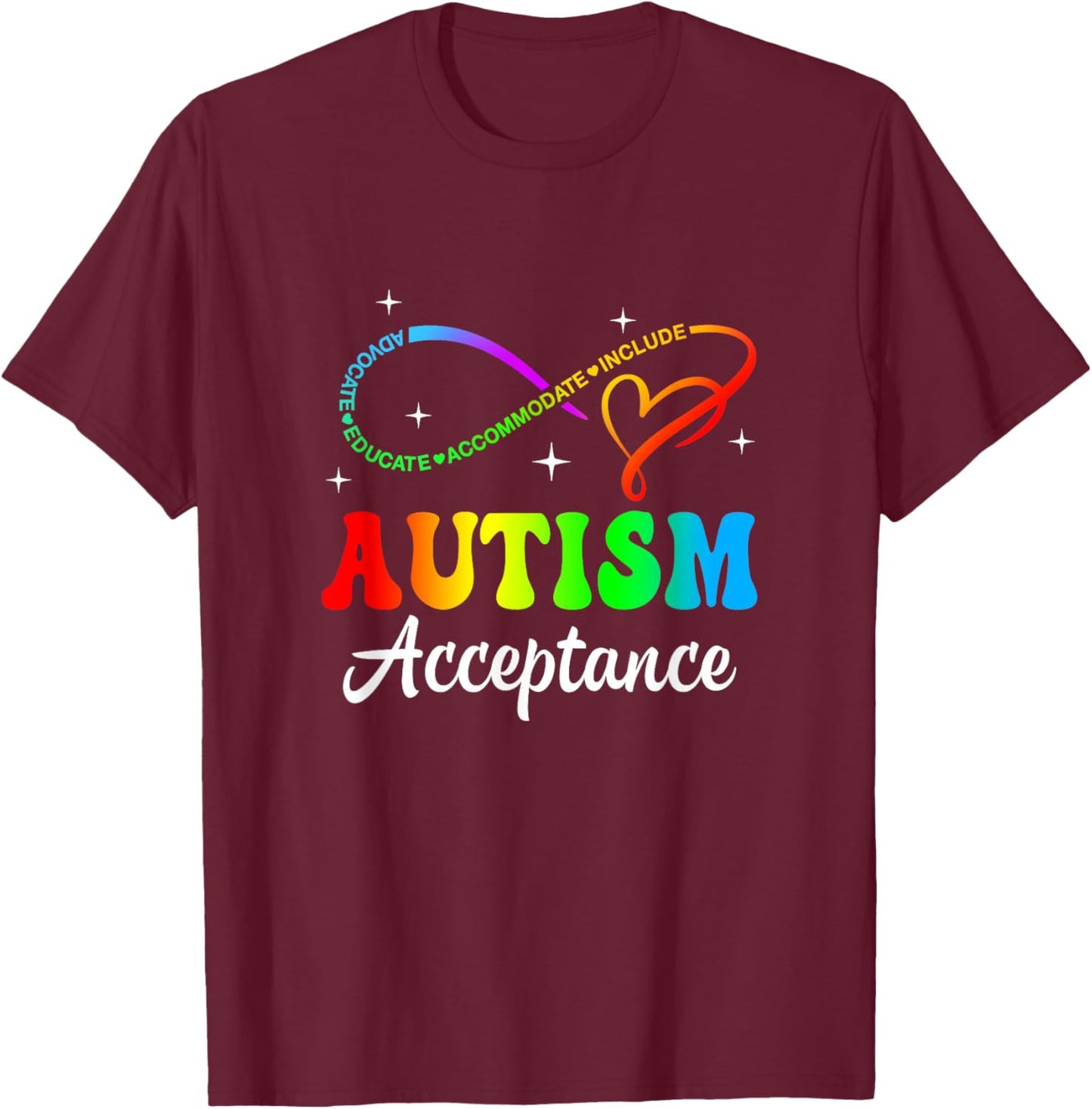 Autism Awareness Acceptance Infinity Symbol Men Women Kid T-Shirt - T-Shirt | Maroon