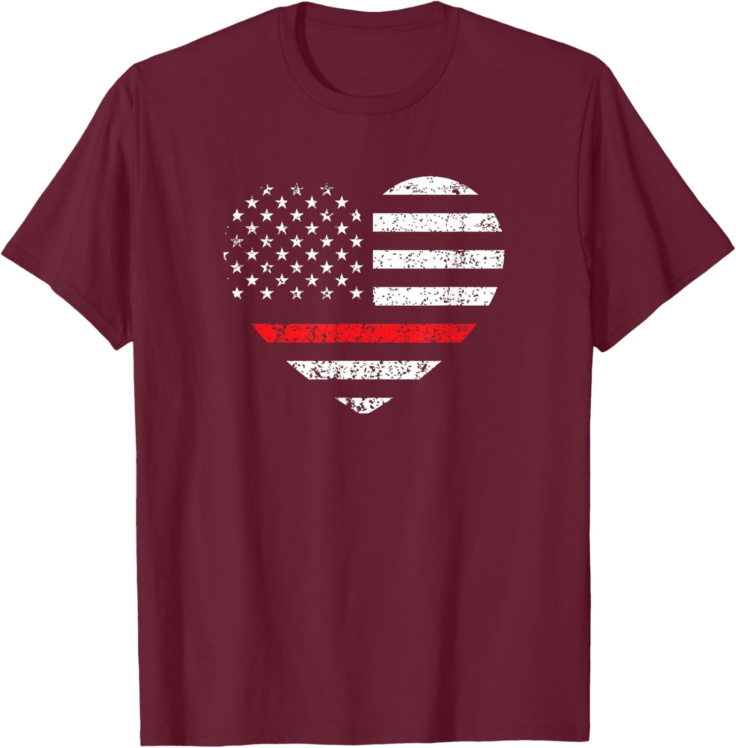 Firefighter Fireman Support - Thin Red Line Heart T-Shirt - T-Shirt | Maroon