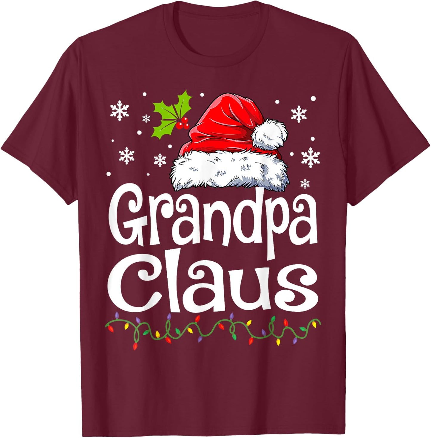 Grandpa Claus Shirt Christmas Lights Pajama Family Matching T-Shirt - T-Shirt | Maroon