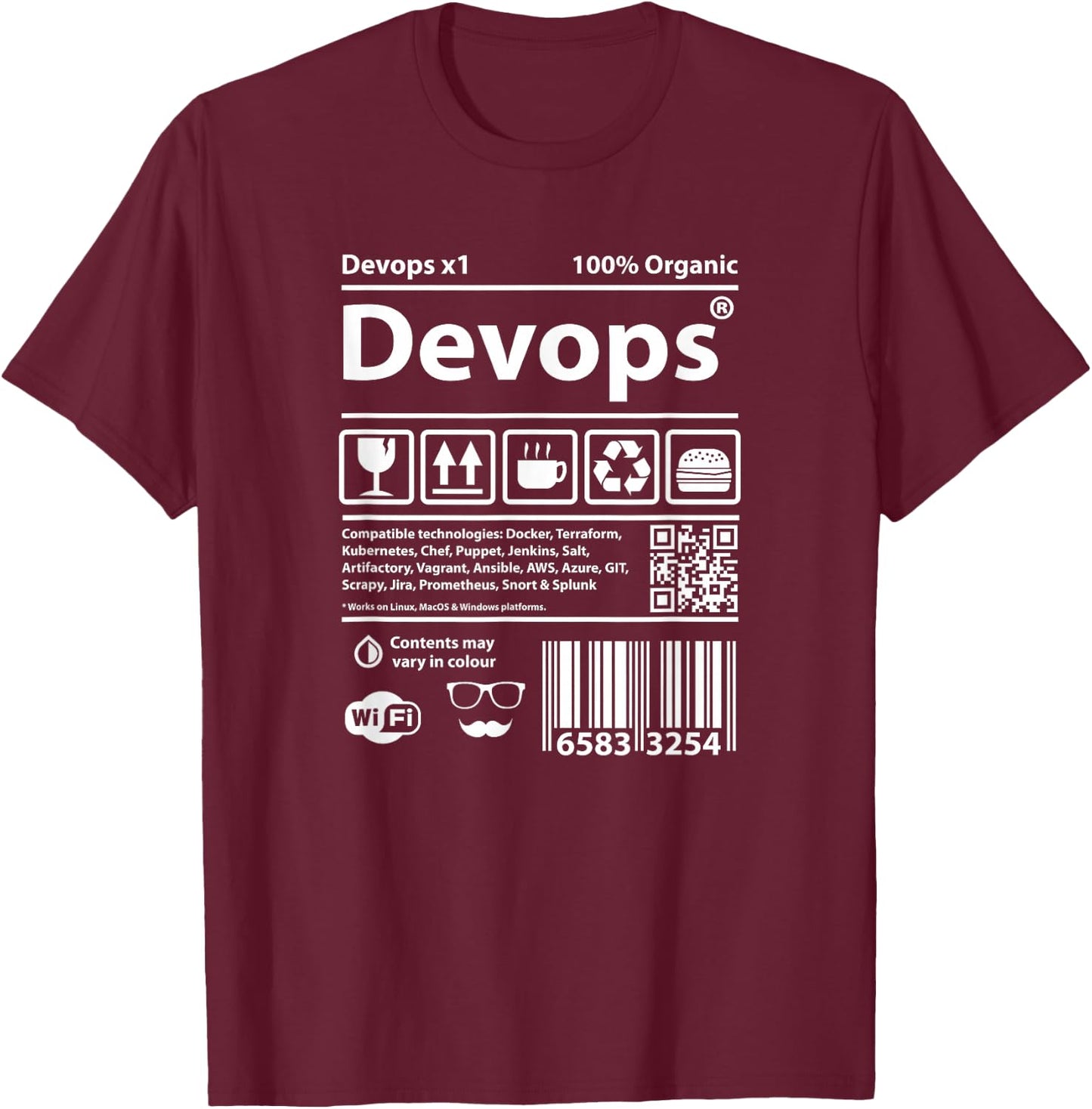 Devops Barcode programming computers source code geek Linux T-Shirt - T-Shirt | Maroon