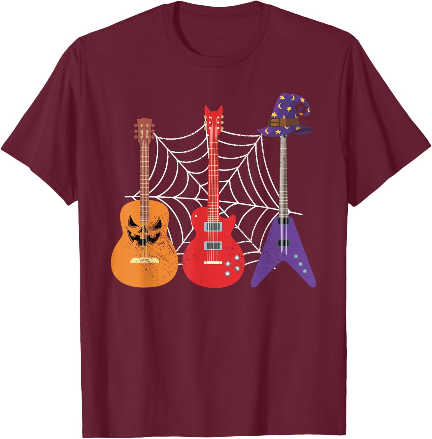Trick Or Treat Music Guitar Guitarist Gift Spooky Halloween T-Shirt - T-Shirt | Maroon
