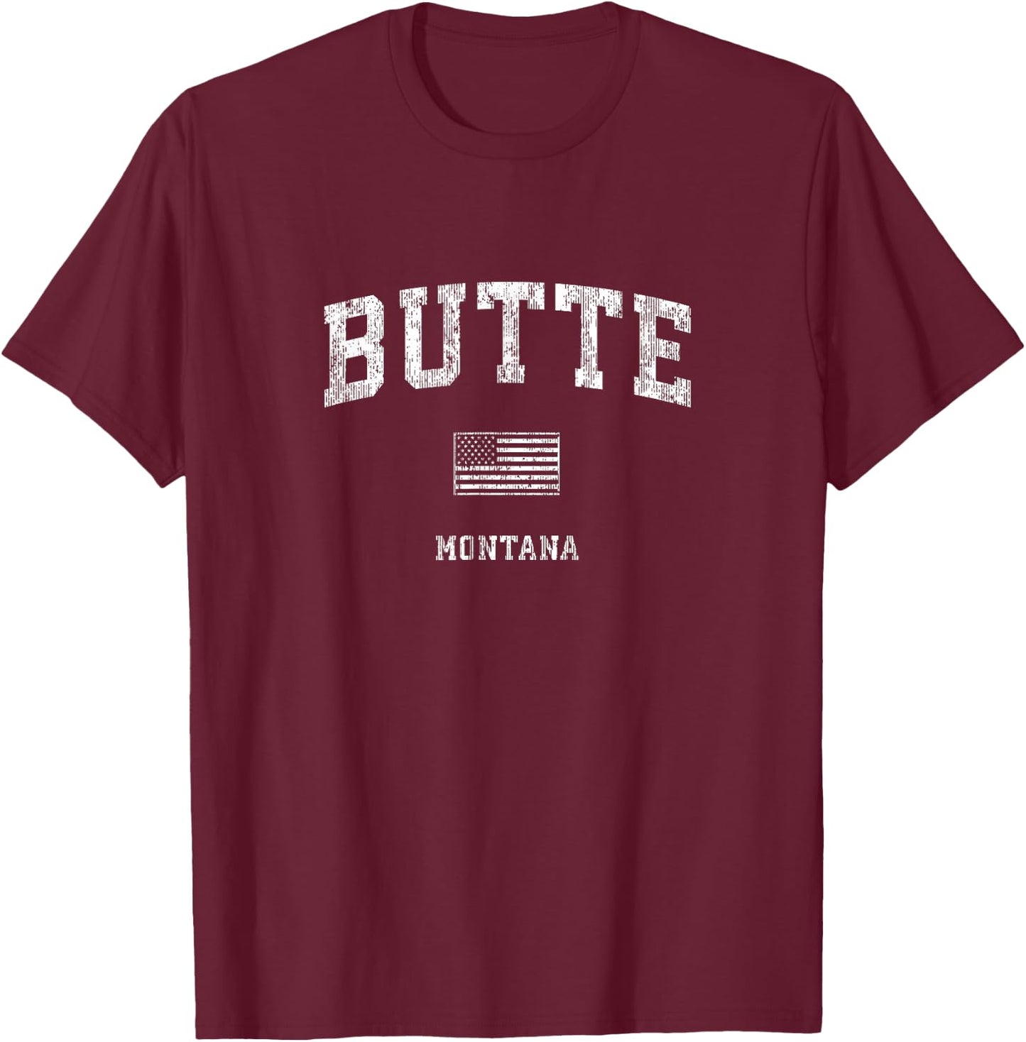 Butte Montana MT Vintage American Flag T-Shirt - T-Shirt | Maroon