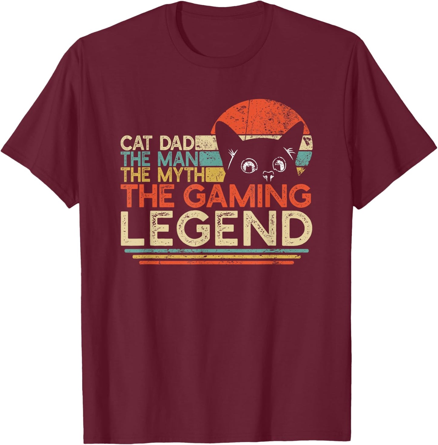 Video Game Player Cat Dad Man Myth Gaming Legend Gamer T-Shirt - T-Shirt | Maroon