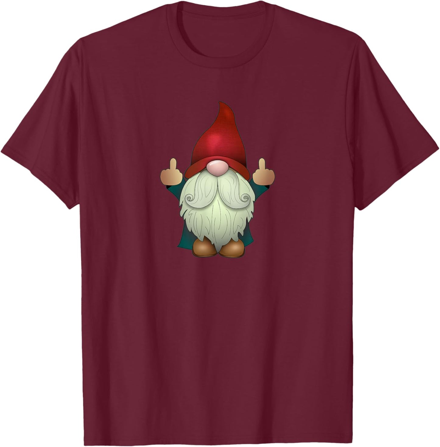 Sarcastic Middle Finger (Men & Women) Funny Garden Gnome T-Shirt - T-Shirt | Maroon