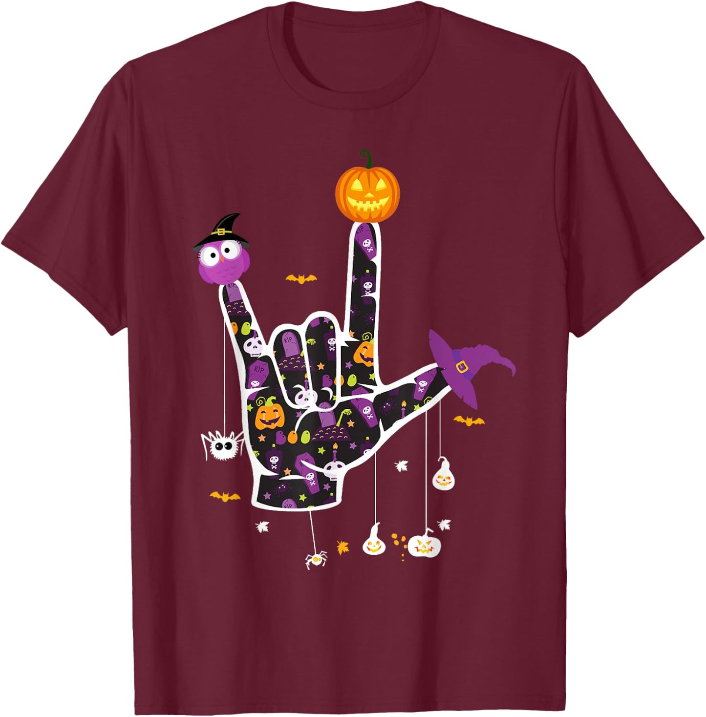 I Love You ASL Halloween Sign Language Halloween Gifts T-Shirt - T-Shirt | Maroon