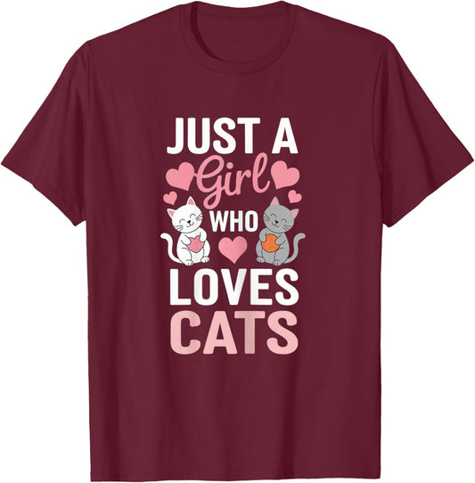Kitten Just a girl who loves Cats Shirt Cute Cat Lover Heart T-Shirt - T-Shirt | Maroon