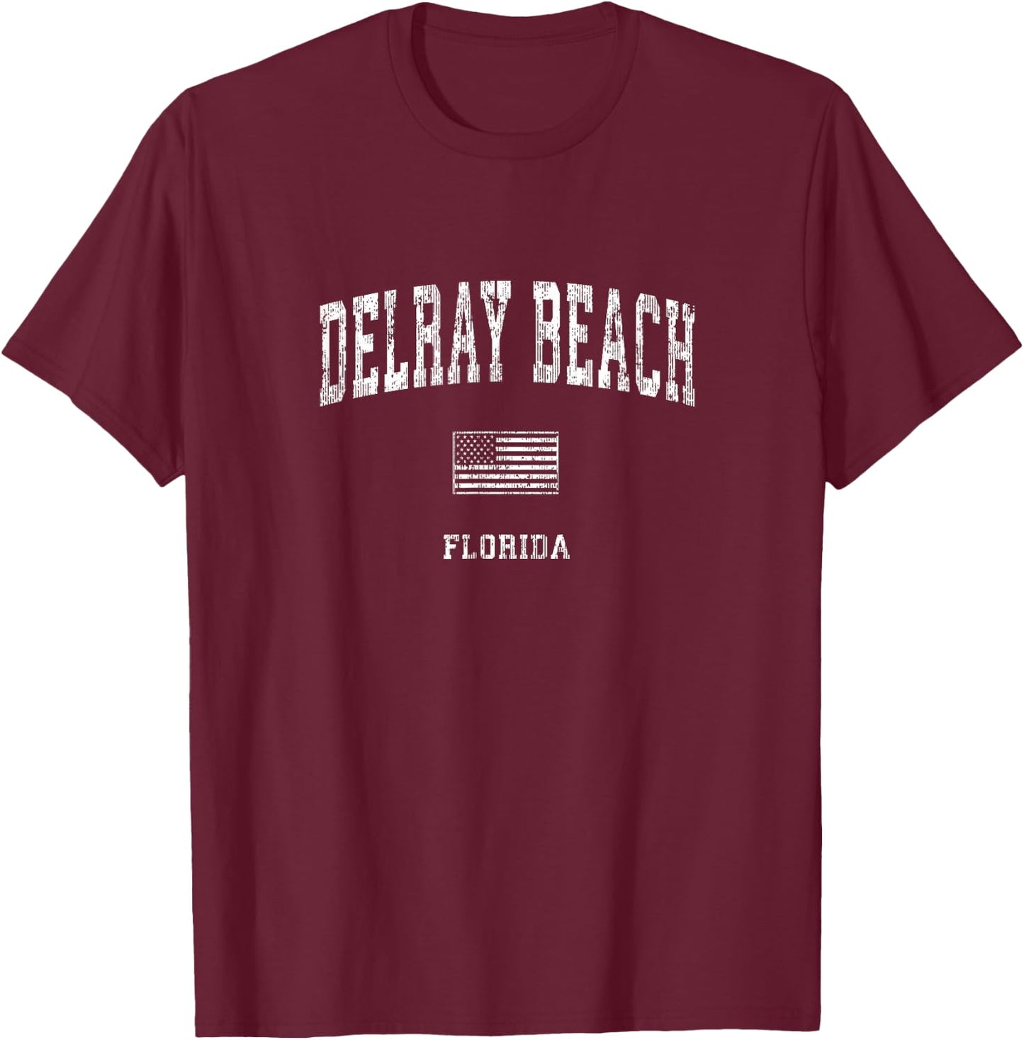 Delray Beach Florida FL Vintage American Flag T-Shirt - T-Shirt | Maroon