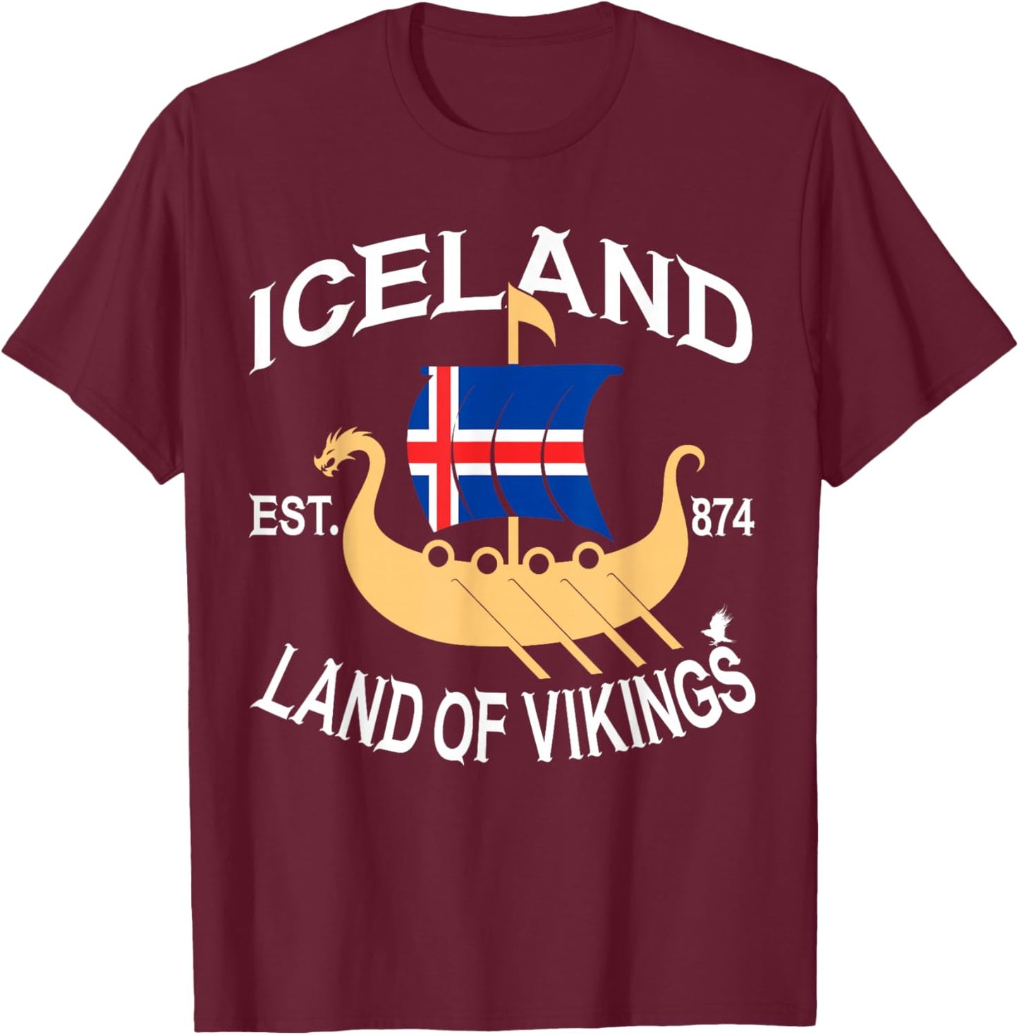 Norse Mythology Viking Ship Island Land of the Vikings T-Shirt - T-Shirt | Maroon