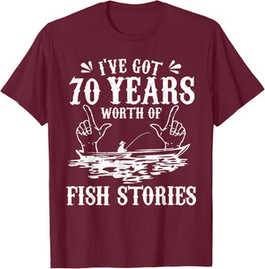 70th Birthday Fisherman T Shirt Funny Bass Fishing Gift T-Shirt - T-Shirt | Maroon
