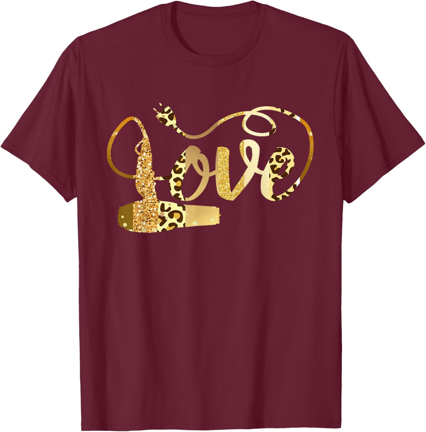 Hair Stylist LOVE Valentine Hairdresser Leopard Animal Print T-Shirt - T-Shirt | Maroon