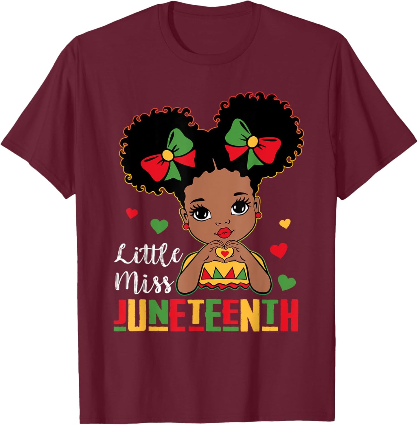 Little Miss Juneteenth Shirt Girl Toddler Black History Kids T-Shirt - T-Shirt | Maroon