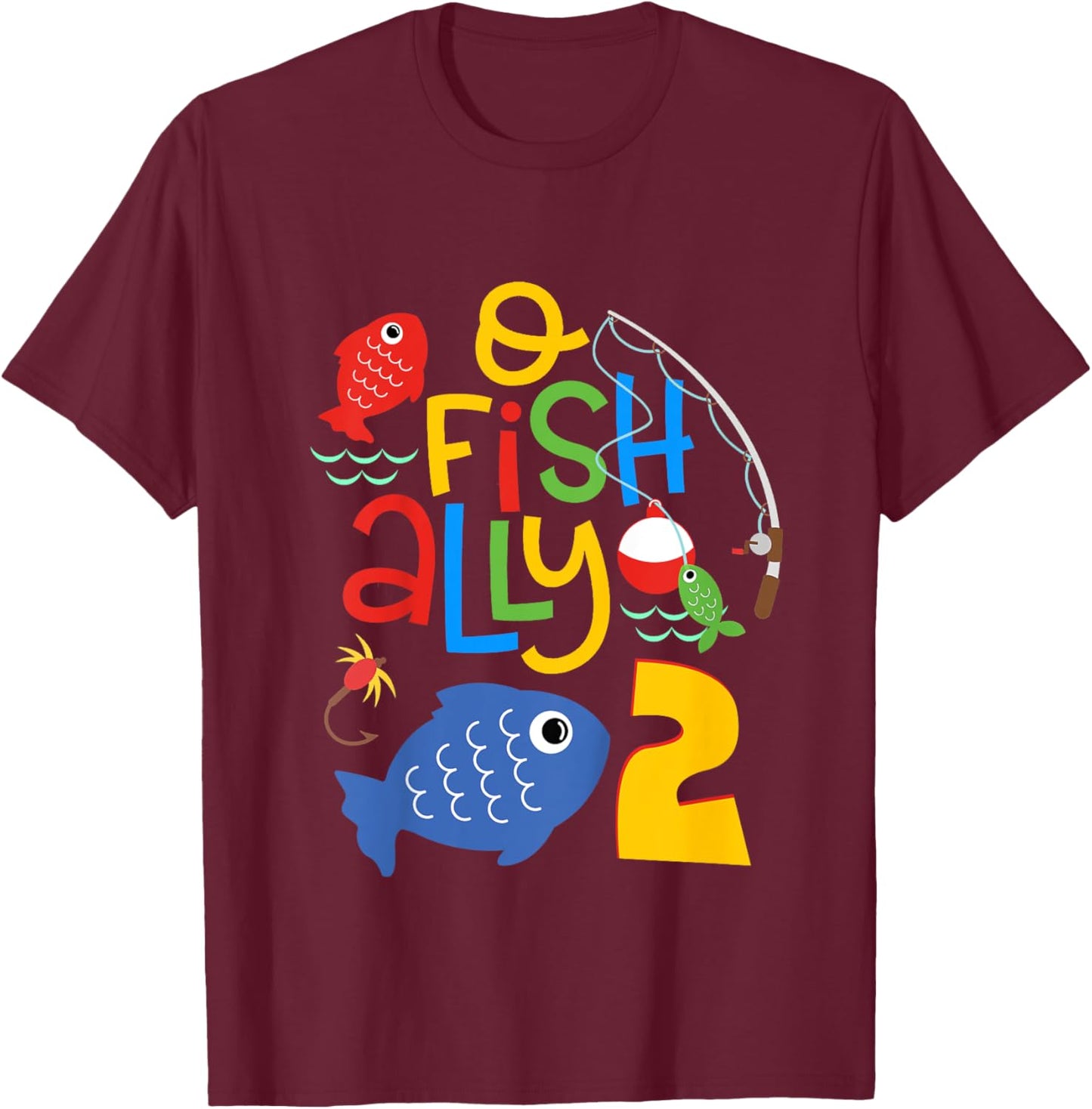 Kids O-Fish-Ally Two Birthday Decorations 2 Year Old 2nd Bday T-Shirt - T-Shirt | Maroon