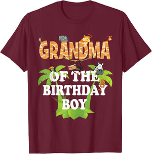 Grandma Of The Birthday Boy Zoo Theme Animal Party T-Shirt - T-Shirt | Maroon