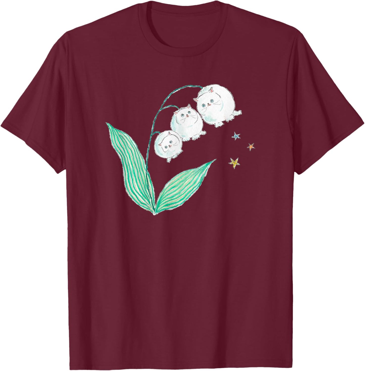 Vintage Cat Lily Of The Valley Flower Funny Pet Lover T-Shirt - T-Shirt | Maroon