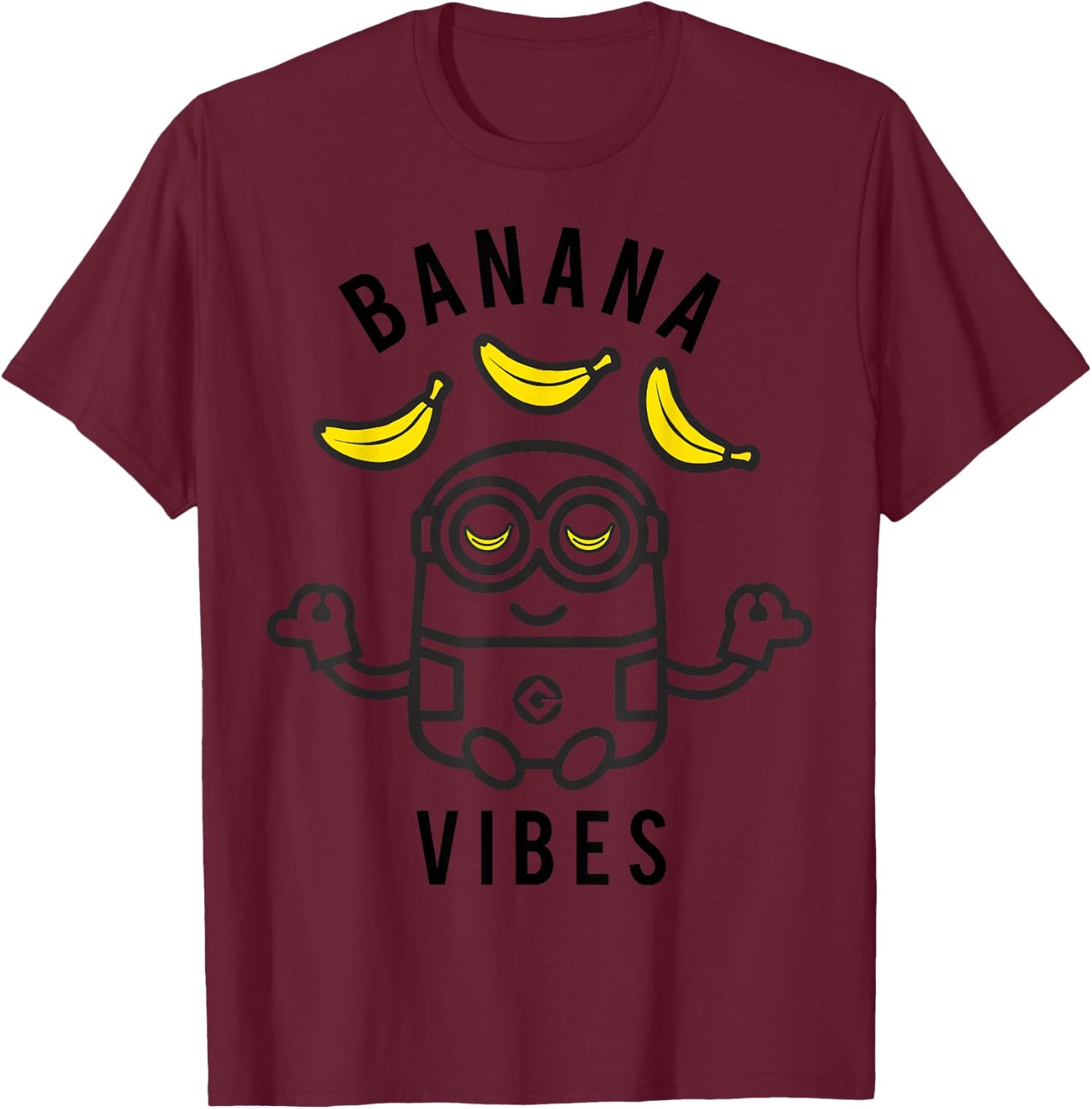 Despicable Me Minions Banana Vibes Meditation Minion Sketch T-Shirt - T-Shirt | Maroon